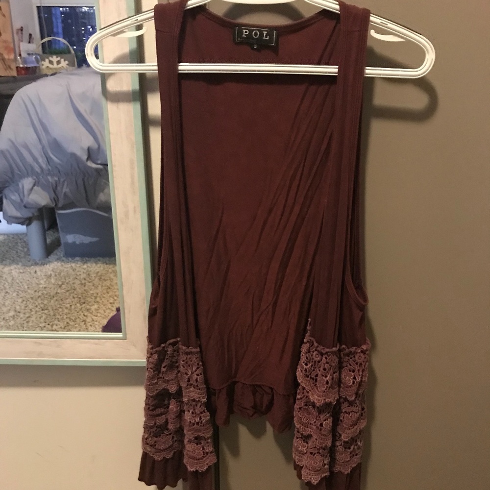 Burgundy Flowy Vest with Lace